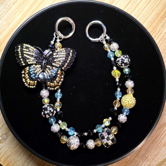 Sparkling Butterfly Beaded Handbag Charm - Picture 1 of 4